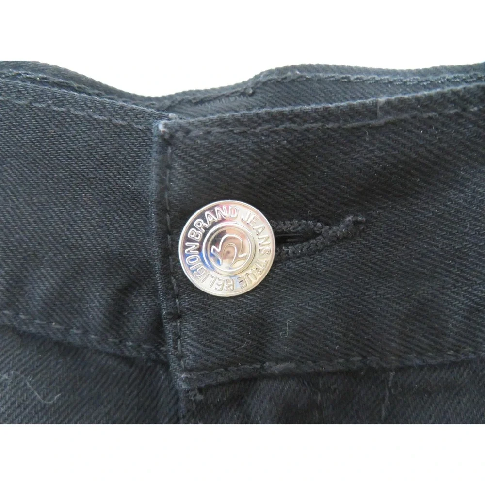 True Religion Straight Jeans Mens 38x30 Black Flap Pockets Logo Denim Casual